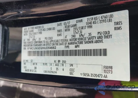 2017 Ford Escape Se from USA, damaged, VIN 1FMCU9GD2HUD54682